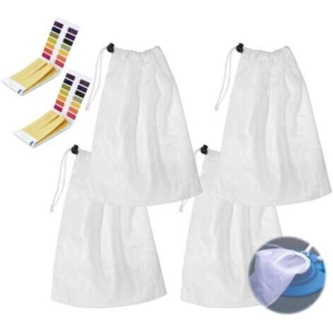 4 sacs de nettoyage de piscine, sac filtrant sous vide de piscine à mailles fines, sac en filet avec cordon de serrage et serrure/+2 morceaux de bandelettes de test de pH