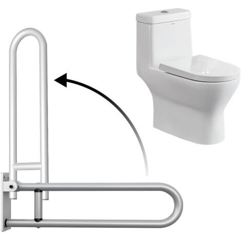 Barre d'appui de toilette rabattable de 60cm pour personnes handicapées, en forme de U et à fixation murale, pour la sécurité des personnes âgées gris
