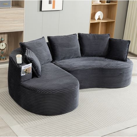 Divano 250x152x82 cm in tessuto grigio scuro, con portabevande e tasca, per spazi piccoli – MEUBLIV (1/5)