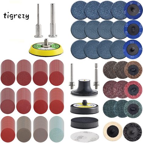 270er-Pack 2-Zoll-Schleifscheiben-Pad-Vielfaltsset für Bohrer, Schleifmaschinen, Rotationswerkzeuge mit 1/8-Zoll- und 1/4-Zoll-Schaft-Trägerplatte, Schleifpads enthalten Körnung 36–3000