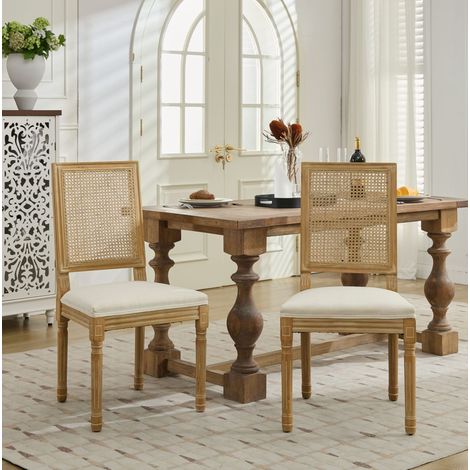 Esszimmerstuhl 53x50x98,5 cm aus Holz und Rattan, Beige, 2er-Set – MEUBLIV (1/5)