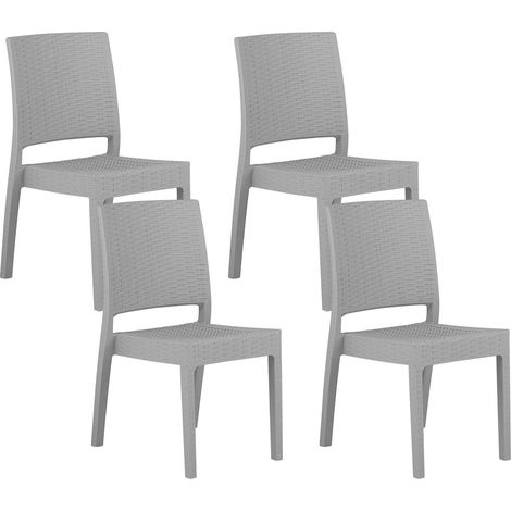 Set di 4 Sedie da Giardino in Simil Rattan Grigio Chiaro Fossano