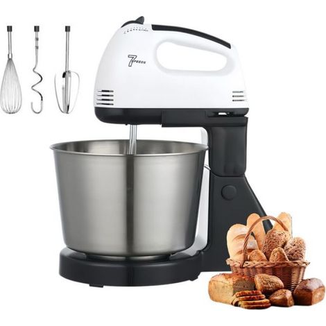 Robot de Cuisine 7 Vitesses, Bol en Acier Inoxydable 3QT, avec Crochet Pétrisseur, Fouet pour Pâtisserie Gâteaux Biscuits (1/5)