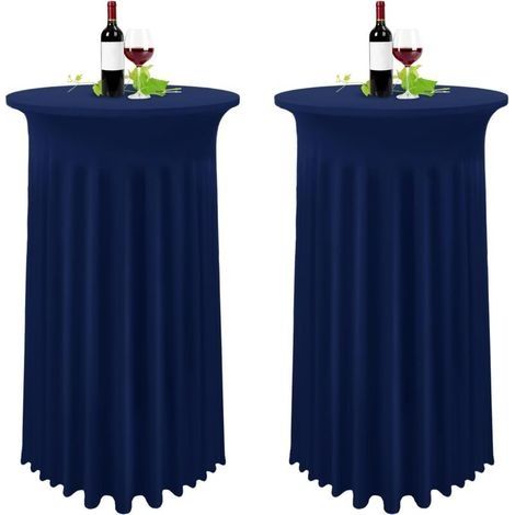 Lot de 2 Bleu Foncé Housse pour Table Haute, Nappe Mange Debout 80 x 110 cm, Bleu Marine Nappe Jupe Plissée (1/4)