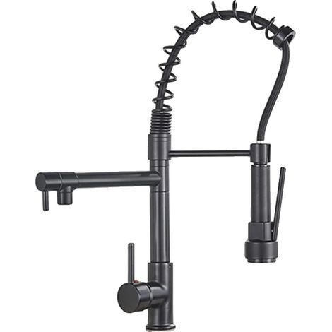 Grifo de cocina, cabezal rociador extraíble, giro de 360 grados, negro mate B (1/2)