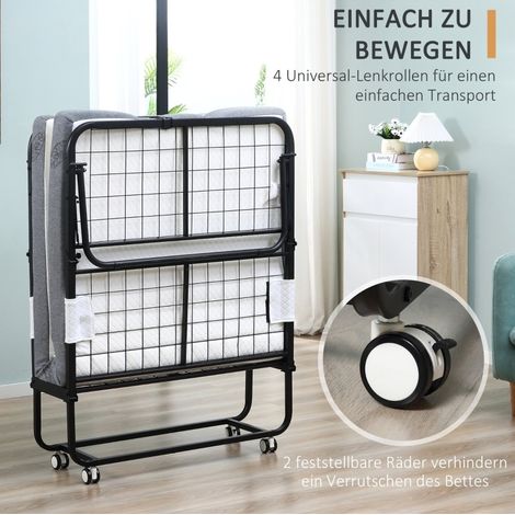 MEUBLIV Klappbett 90x200 cm weiß – Stahl, arretierbare Rollen, mit Matratze (1/5)