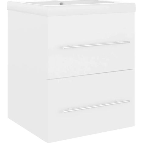 Armoire d'évier avec lavabo intégré pratique salle de bain 41 x 38,5 x 48 cm en aggloméré blanc (1/5)
