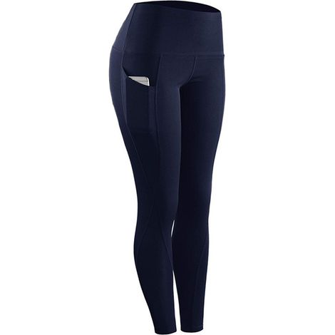 Damen-Yogahose mit Taschen, hochgeschnittene Leggings, figurformende Wirkung, marineblau (1/3)