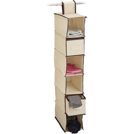 2 x Hängeregal Stoff, Hängeaufbewahrung, 6 Fächer, 2 Schübe, für Kleiderschrank, HxBxT: ca. 82 x 14,5 x 30 cm, beige