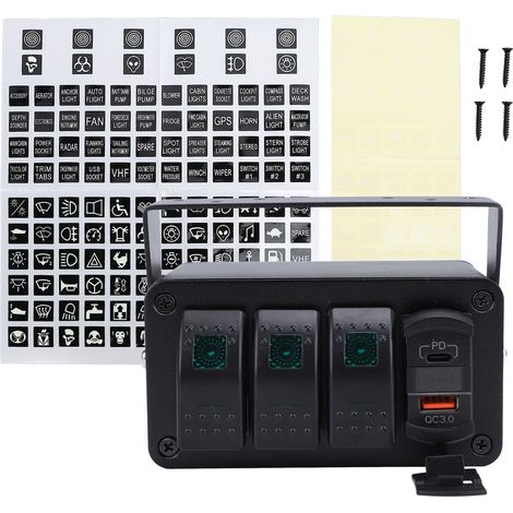 Ortviai Tableau de commande à bascule 3 voies 12-24 V avec chargeur USB PD et QC3.0 + voltmètre, aluminium étanche (1/5)