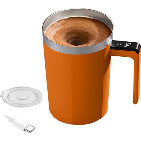 Mug mélangeur automatique en acier inoxydable 316 avec affichage numérique, shaker électrique multifonctionnel orange (1/5)