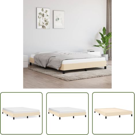 The Living Store Cadre de lit sans matelas crème 140x190 cm tissu - Cadre De Lit - Lit Double - Literie - Meuble Chambre - Sommier (1/5)