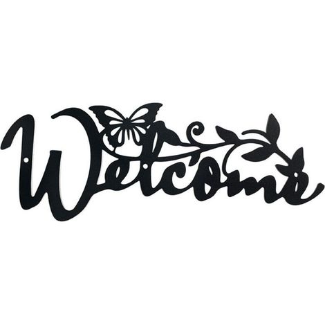 Welcome Papillon Décoration Murale en Métal, Noir Tenture Décor Silhouette Mur Art pour la Maison Chambre Salon Salle de Bains Cuisine Bureau Jardin Hôtel Décoration Murale, 11x30 cm (1/4)