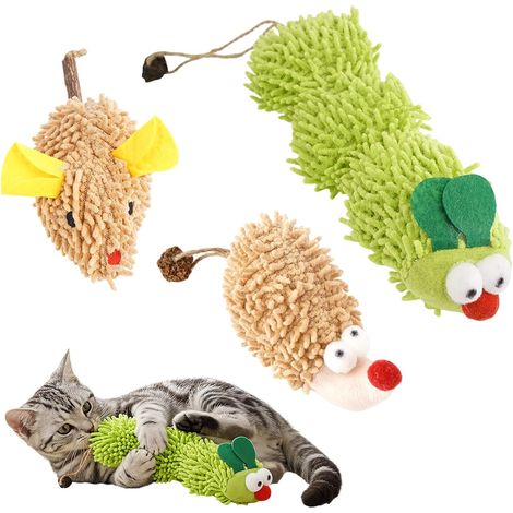 3 Pcs Jouet pour Chat Interieur Oreiller à Mâcher, Coussin en Peluche Doux (1/5)