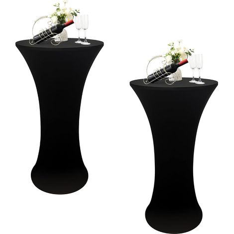 Set di 2 tovaglie rotonde elasticizzate da cocktail, 60 x 109 cm, ideali per feste, bar, banchetti e bistrot - Nero (1/5)