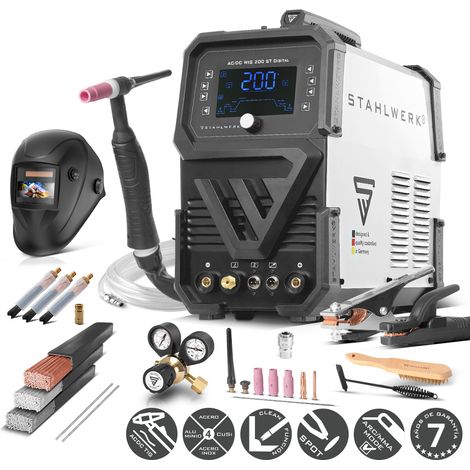 STAHLWERK soldadora de arco con protección de gas 3 en 1 Combi AC/DC TIG 200 ST Digital - totalmente equipada - TIG &amp MMA (MMA/ARC) hasta 200 A, modo limpio para la limpieza electroquímica de cordo (1/5)