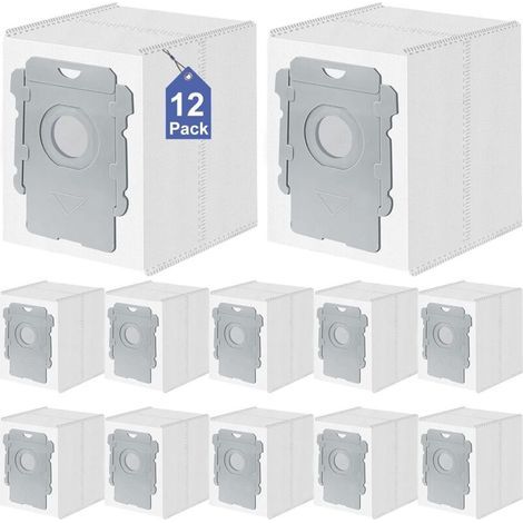 Lot de 12 sacs à poussière pour iRobot Roomba i7, i7+, i8, i8+, i3, i3+, i4, i4+, i6, i6+, s9, s9+ Plus 10 Max 105 705 Vac Clean Base, station d'extraction, aspirateur robot de la gamme Essential Seri