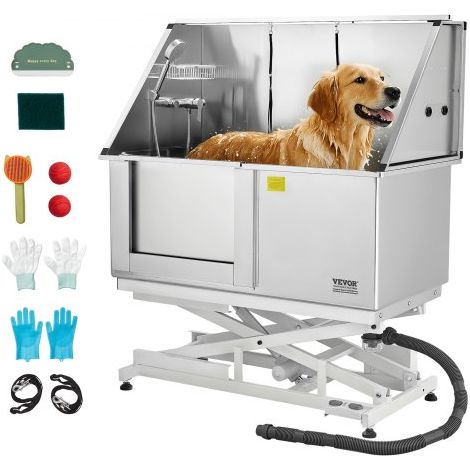 Baignoire de Chien Acier Inoxydable, Baignoire de Toilettage Électrique pour Animaux de Compagnie 127 cm Station de Lavage Chat, avec Panneau Filtre Eau, Robinet, Pommeau de Douche, Porte Gauche (1/3)