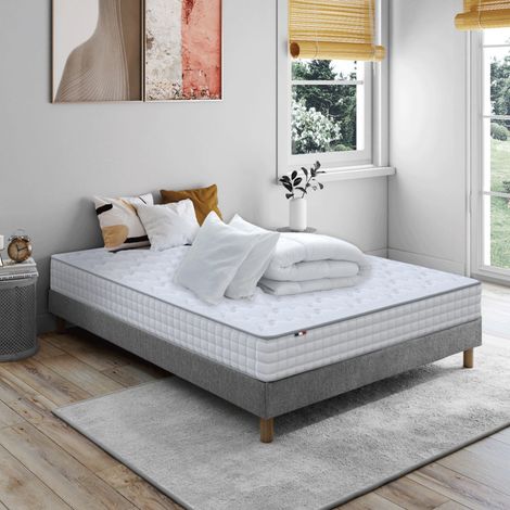 Pack matelas ressorts ASTRE + sommier kit gris + couette et oreillers 160 x 200 (1/5)