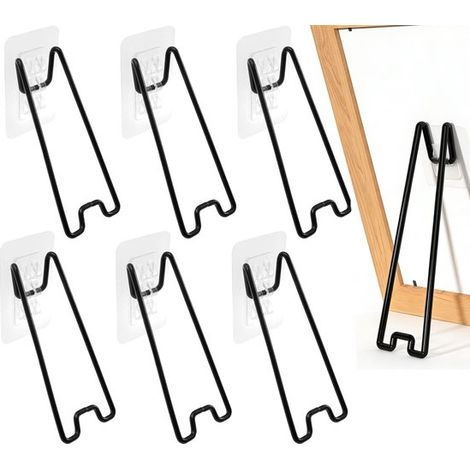 Soporte para marcos de fotos, 6 piezas, 18 cm, Soporte autoadhesivo para fotos, Apto para marcos de fotos de 15 a 26 cm, Negro (1/5)