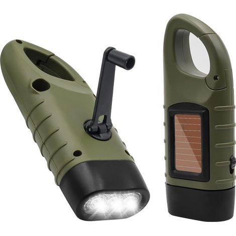Lampe torche, lampe torche à manivelle, lampe torche LED avec dynamo, manuelle, sans pile, rechargeable, kit d'urgence, éclairage de secours, dynamo, énergie solaire D (1/5)