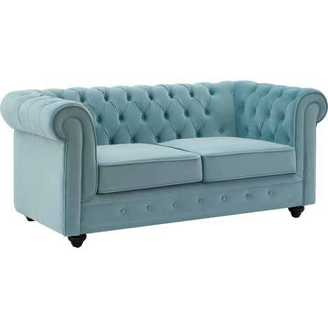 Canapé 2 places en velours bleu pastel CHESTERFIELD (1/5)