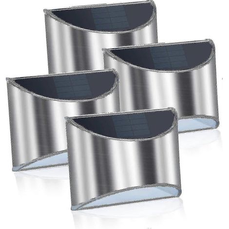 Lampes solaires d'extérieur, appliques murales solaires LED, lot de 4 lampes solaires en acier inoxydable étanches IP65, projecteurs d'extérieur, appliques murales pour-AquaForge
