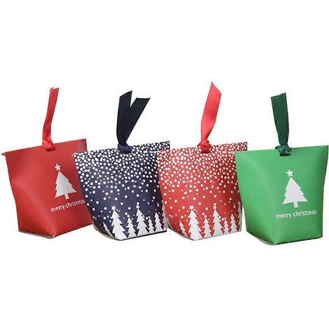 Lot de 4 petits sachets de rangement pour biscuits et bonbons de Noël, jolis sachets avec ruban de soie. (1/3)
