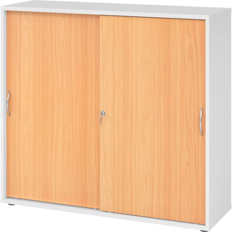 bümö Schiebetürenschrank office - 3 Ordnerhöhen   Weiß/Buche