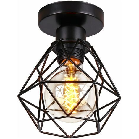 Plafonnier Industriel - Design Rétro Cage Métal - Douille E27 Max 60W - Pour Salon Cuisine Couloir - Noir (1/5)