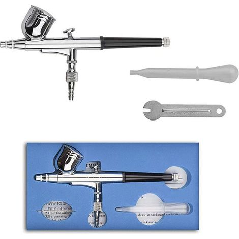 Kit aérographe double action 0.5 mm. pour peinture cosmétique. nail art. tatouage. avec compte-gouttes en plastique et clé (1/4)