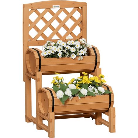 Bac à planter surélevé Outsunny au style rustique, bac de culture avec support pour plantes grimpantes, en bois massif traité et résistant aux intempéries