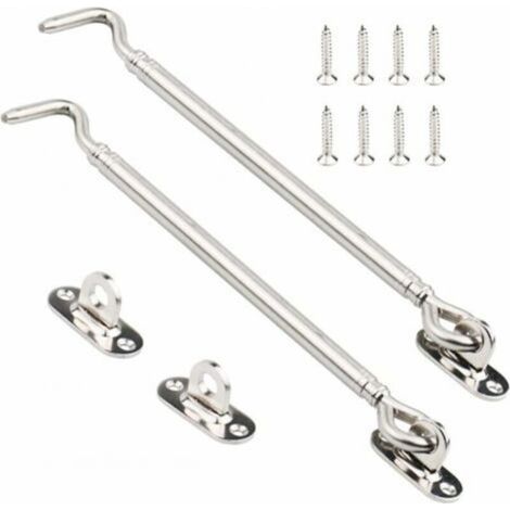 2 Pack Stainless Steel Cabin Hook, Heavy Duty Gate Latch Shelter, Swivel Door Latch, Window Hardware Silent Holder with Screws, 205 mm (1/5)