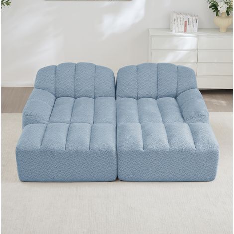 FloraGrace sofa modulaire 2 places fleece granule bleu, 2 ottomans, sans montage (1/5)