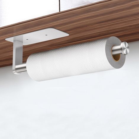 Distributeur d'essuie-tout mural sans perçage, support rouleau de papier cuisson pour cuisine, fixe sur mur adhésif, gain de place, résistant et facile à installer. (1/4)