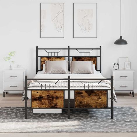 Cadre de lit 120 x 190 cm chêne fumé, bois d’ingénierie et acier, sans matelas - PANGIVO (1/5)