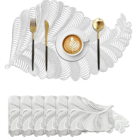 Sets de table lavables antidérapants en forme de feuille, 6 pièces résistantes à la chaleur, dessous de table en PVC pour d - Argent (1/5)