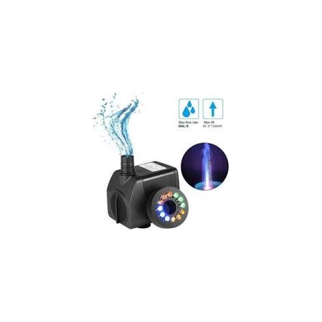Pompe submersible à lumière colorée, 8W 220V pompe submersible avec 12 LED couleur pour fontaine, piscine, jardin, aquarium (1/4)