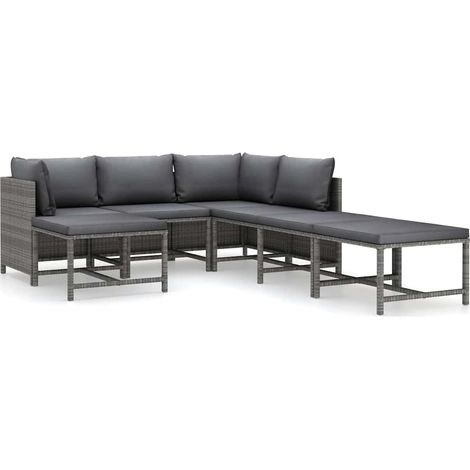 Set Divani da Giardino 7 pz Salotto da Giardino con Cuscini in Polyrattan Grigio (1/5)