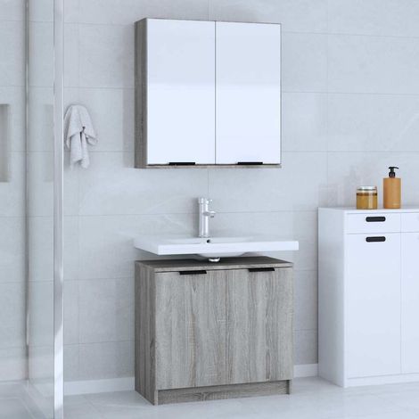 vidaXL 2 Piece Bathroom Cabinet Set Grey Sonoma Engineered Wood (1/5)