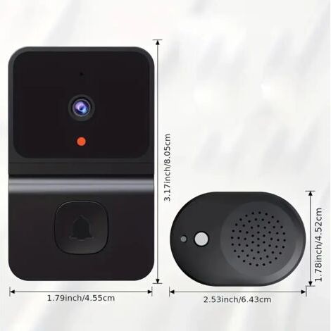 royaluxe -1 sonnette intelligente WiFi avec batterie intégrée – Caméra de sécurité sans fil avec audio bidirectionnel, prend en charge le WiFi 2,4 G pour la sécurité à domicile Design élégant en noir (1/5)