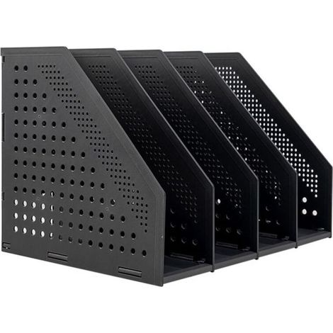 Porte-revues pliable à 4 compartiments, organiseur de bureau en plastique, convient à la maison, au bureau et à la bibliothèque (Gris foncé). (1/5)