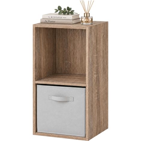 Estantería 2 Cubos Abril, Librería Modular 1 Cajón Tela, Sala de Estar Roble Sonoma y Beige 30x60x28 cm (1/5)