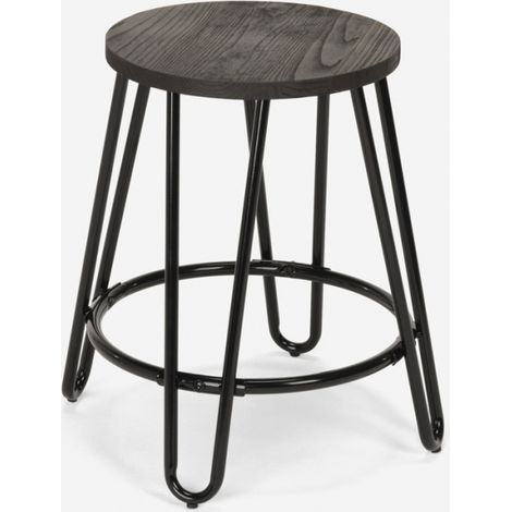 Sgabello in metallo legno design industriale per bar ristoranti cucine Carbon One - Nero (1/4)