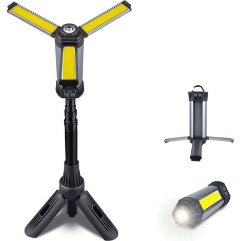 Rechargeable Work Light with Bracket, Cordless Work Light with Three-Head COB LED Bulbs, Mechanical Light with 6000mAh Battery, 00/1100/2000 Lumens, Work Light for (1/5)