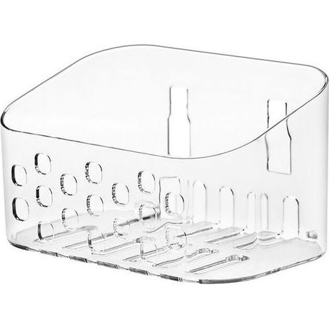 Petit panier de douche mural sans perçage pour salle de bain et cuisine, plastique transparent (1/4)