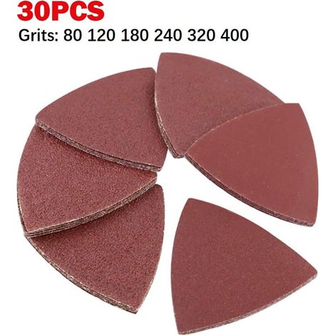 Disque Abrasif Triangle Velcro - 80 mm - Grains 80 120 180 240 320 400 - Pour Ponceuse Multifonction Oscillante - 30 Pièces (1/5)