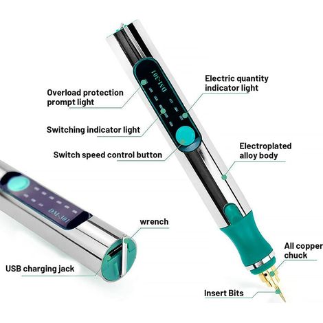 Gravurwerkzeug-Set, Betterlife Mini-Gravierstift per USB wiederaufladbar, kabelloser Holzgravierer, DIY-Gravierwerkzeug für Schmuck, Glas, Metall (1/4)