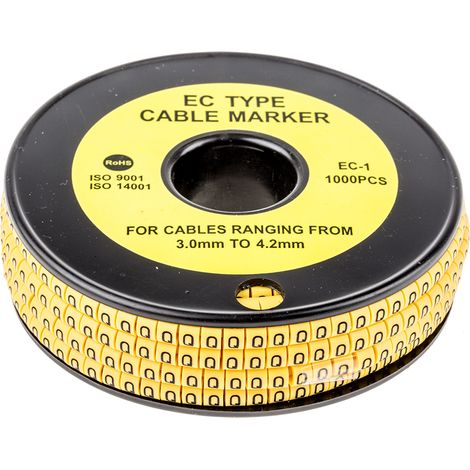 Repère câble , Ø câble 3  4.2mm, texte : Q, Noir sur Jaune ( Prix pour Bobine de 1000 )