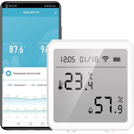 Capteur de température et d'humidité intelligent WiFi, avec écran LCD (téléphone portable non inclus)